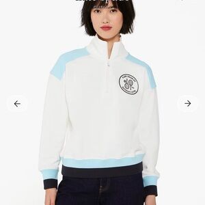 Kate Spade White and Blue Quarter-Zip Pullover Size XL